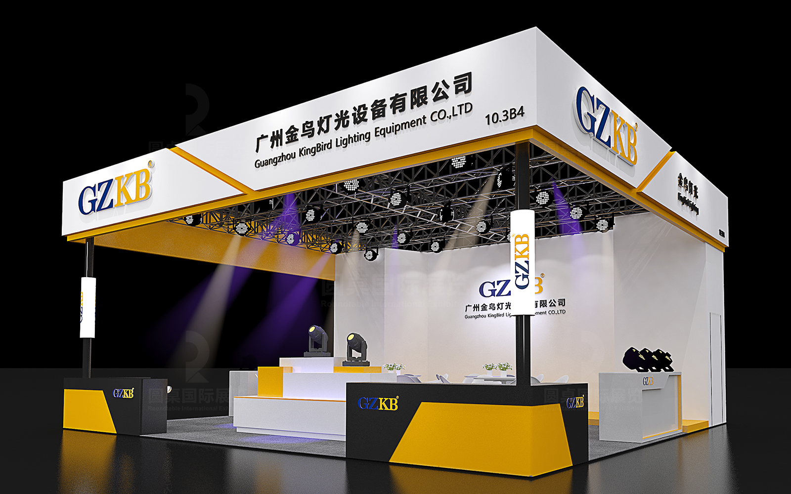 廣州金鳥燈光設(shè)備有限公司在廣州國際照明展覽會(huì)的81平展位設(shè)計(jì)搭建效果圖片